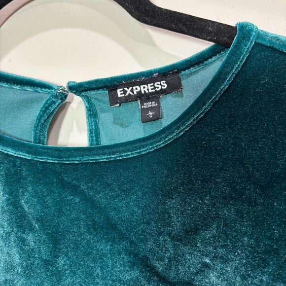 Express Teal Green Velvet Top Women L Short Sleeves Whimsigoth Fairy Romantic - Picture 4 of 7